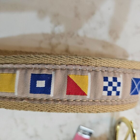 Nautical Flag Pattern Fabric Belt  Leather Accents Gold Buckle 45" - 48" - Picture 4 of 4